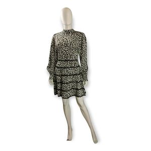 Eilly Bazar Puff Long Sleeve Keyhole Back Dress Black/White M